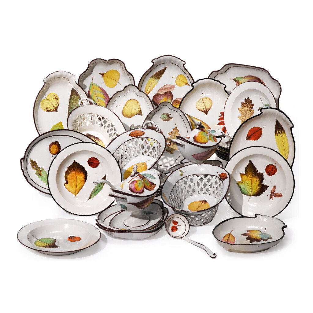 View full screen - View 1 of Lot 579. A DAVENPORT PEARLWARE 'FALLEN LEAVES' ASSEMBLED DESSERT SERVICE, CIRCA 1800.