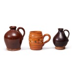 Three American Miniature Glazed Red Earthenware Vessels, Pennsylvania, 19th Century