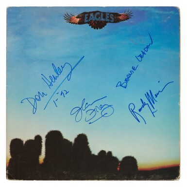 View full screen - View 1 of Lot 78. Eagles | A signed copy of the debut album's record sleeve.
