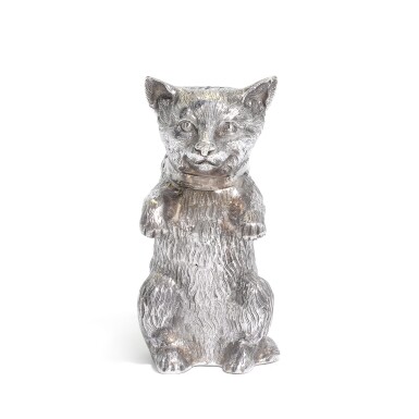 View full screen - View 1 of Lot 27. An Elizabeth II silver caster in the form of a cat, Edward Barnard & Sons Ltd., London, 1962.