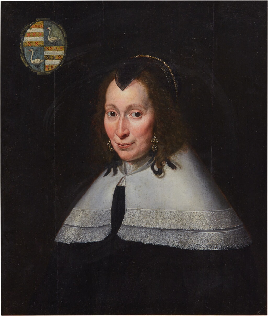 View full screen - View 1 of Lot 629. Portrait of a woman, half length, wearing earrings and an embellished headpiece.