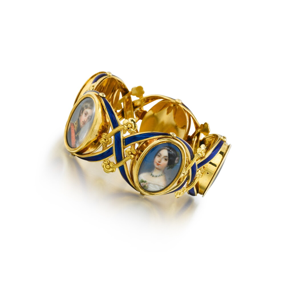 View full screen - View 1 of Lot 1056. An enamel and miniature portraits bracelet , François Meuret, France, 19th century.