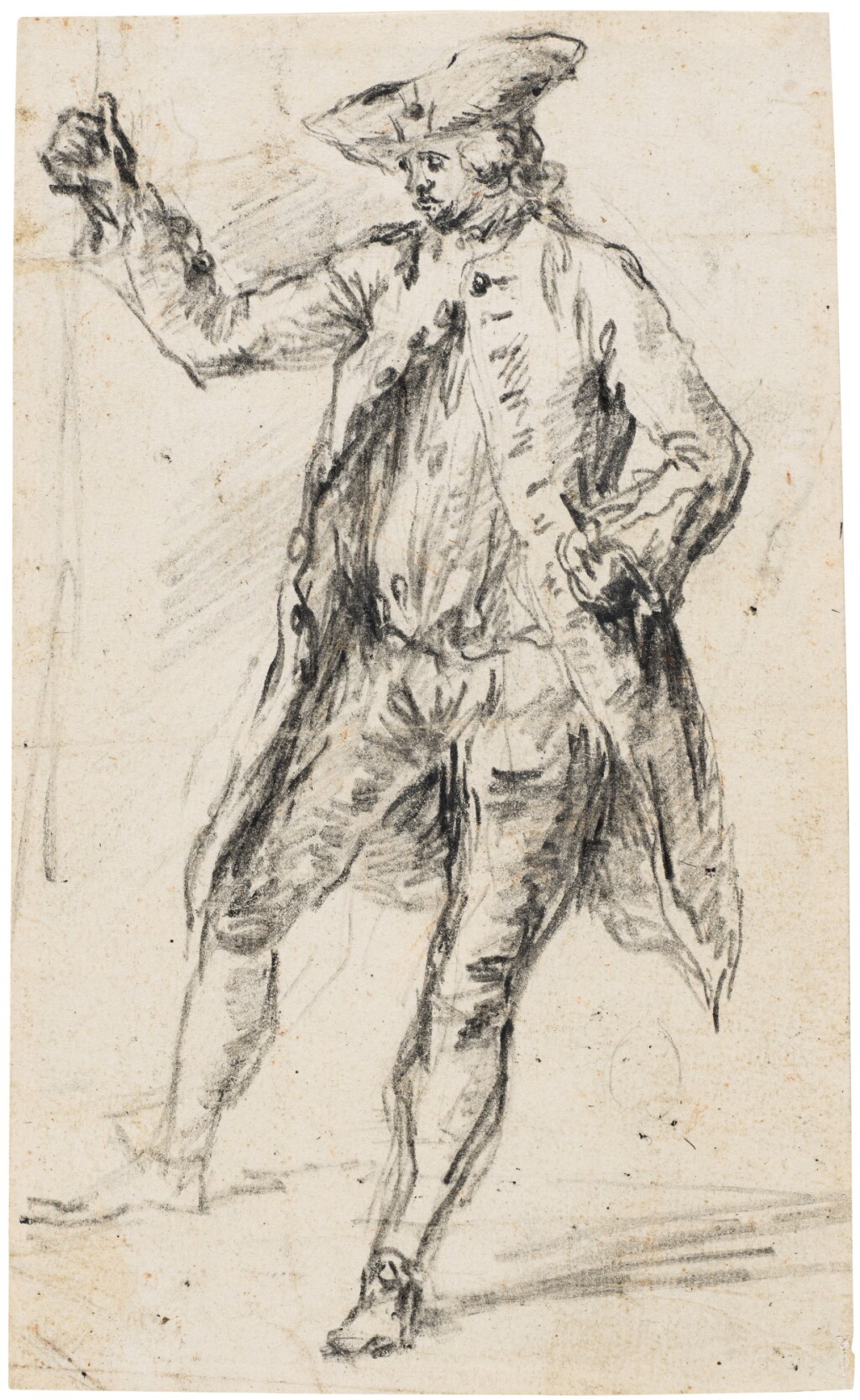 View full screen - View 1 of Lot 40. Standing Man with a Walking Stick Wearing a Tricorn Hat.