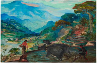 View full screen - View 1 of Lot 761. Hendra Gunawan 亨德拉·古拿溫 | Landscape with water-buffaloes 風景與水牛.