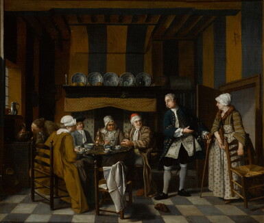 View full screen - View 1 of Lot 66. JAN JOSEF HOREMANS THE YOUNGER | An elegant interior with figures having a tea party.