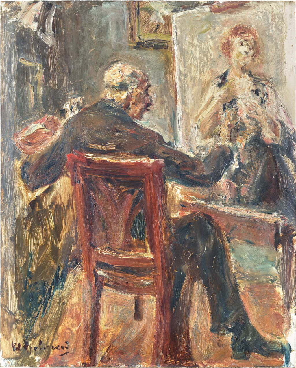 View full screen - View 1 of Lot 416. Selbstbildnis vor der Staffelei, sitzend nach rechts (Self-Portrait in Front of the Easel, Seated Facing Right).