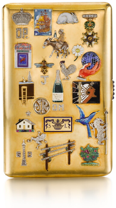 View full screen - View 1 of Lot 111. A JEWELLED GOLD AND ENAMEL COMMEMORATIVE CIGARETTE CASE, FRENCH, EARLY 20TH CENTURY.