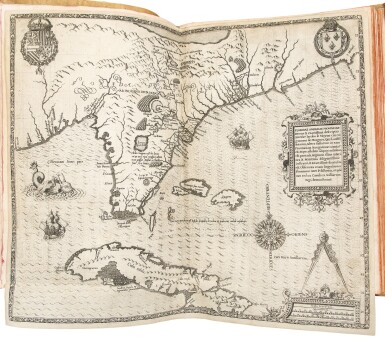 View full screen - View 1 of Lot 216. Le Moyne, Jacques, Theodor De Bry | A seminal illustrated work for early North America.