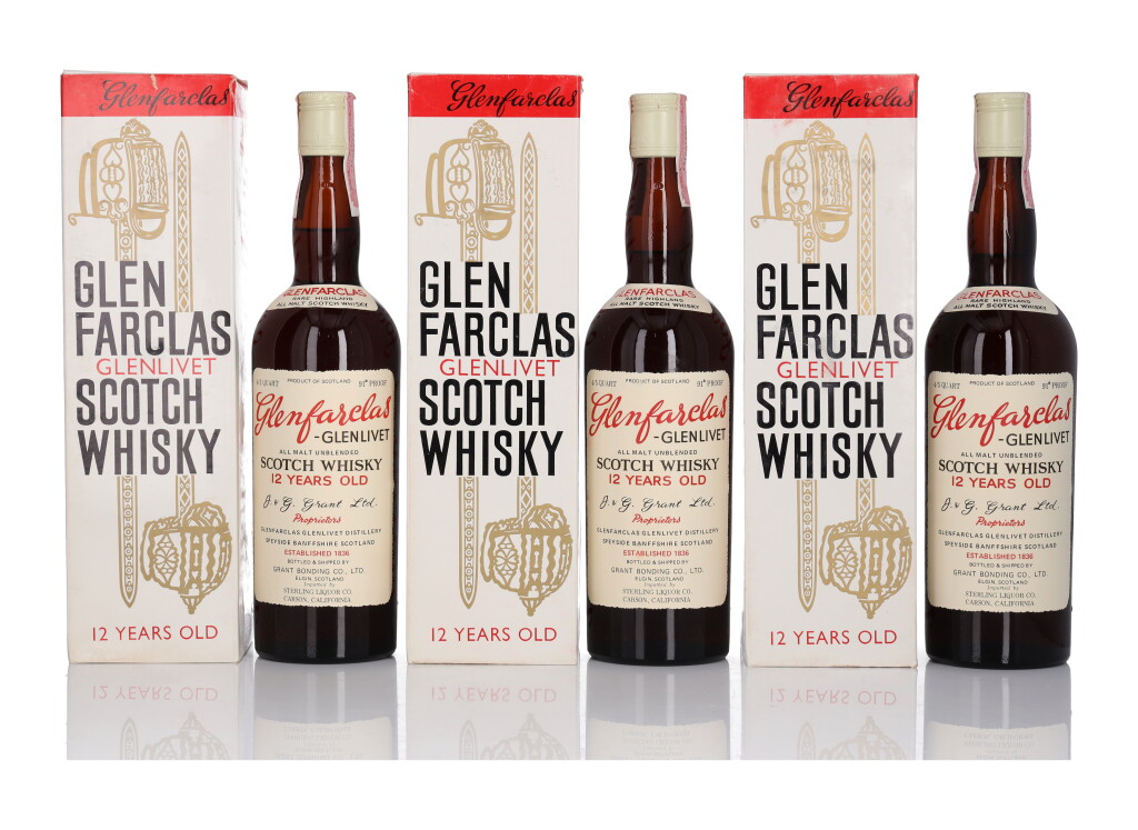 View full screen - View 1 of Lot 121. Glenfarclas-Glenlivet 12 Year Old 91 Proof NV (3 Bottles 4/5 Quart).