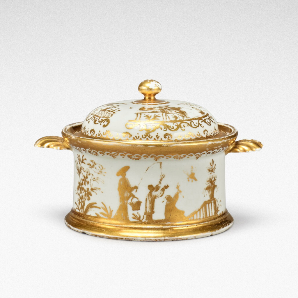 View full screen - View 1 of Lot 11. A Meissen two-handled circular box and cover, the porcelain Circa 1720-25, the decoration slightly later.