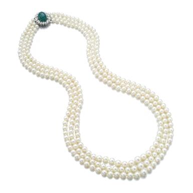 View full screen - View 1 of Lot 183. CULTURED PEARL, CHRYSOPRASE AND DIAMOND NECKLACE, VACHERON CONSTANTIN.