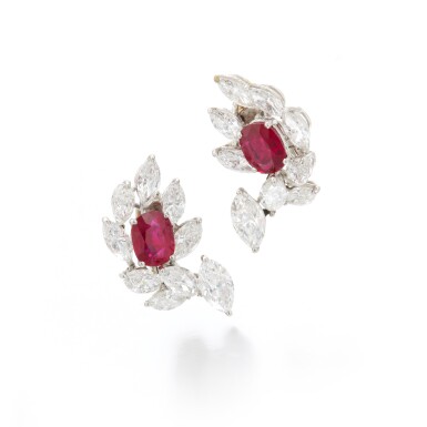 View full screen - View 1 of Lot 298. Ruby and diamond earrings (Orecchini in rubini e diamanti).