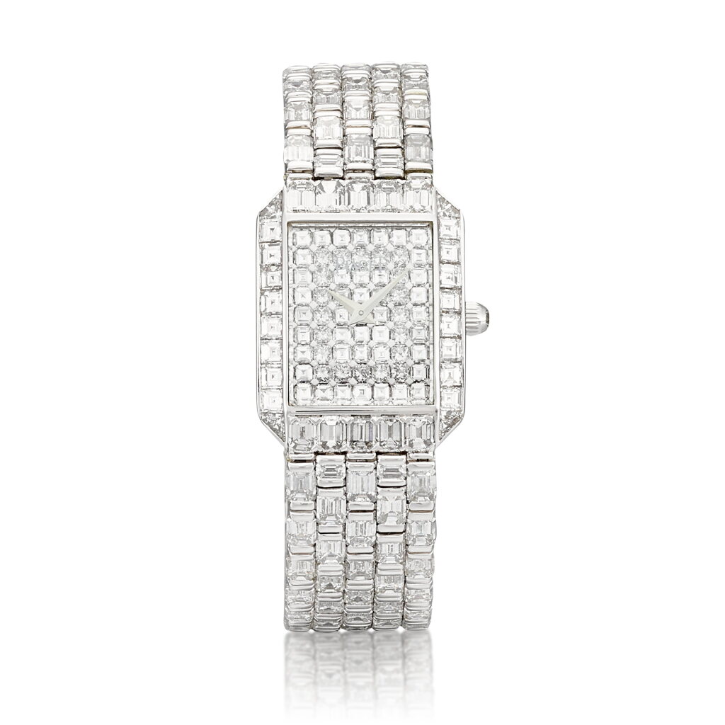 View full screen - View 1 of Lot 8069. Reference 41400 H23 | A white gold and diamond-set bracelet watch, Circa 2001 | 伯爵 | 型號41400 H23 | 白金鑲鑽石鏈帶腕錶,約2001年製.