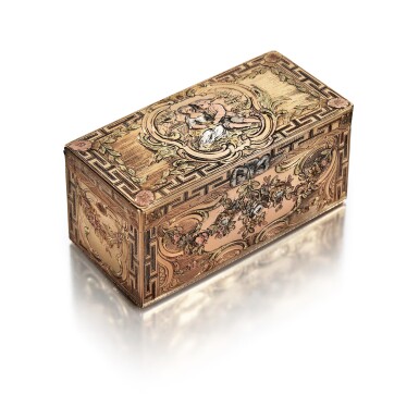 View full screen - View 1 of Lot 1514. A four-coloured gold snuff box, probably Hanau, circa 1765.