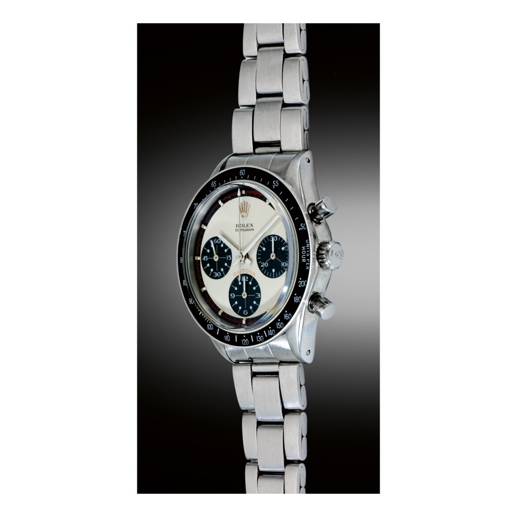 Voir en plein écran - Voir 1 du lot 1060. ROLEX | REF 6241 'PAUL NEWMAN' DAYTONA, A STAINLESS STEEL CHRONOGRAPH WRISTWATCH WITH BRACELET, CIRCA 1967 | 勞力士 |6241型號「'PAUL NEWMAN' DAYTONA」精鋼計時鍊帶腕錶,年份約1967.