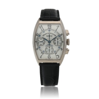 View full screen - View 1 of Lot 592. Cintrée Curvex, Ref. 7850 CC White gold chronograph wristwatch Circa 2020.