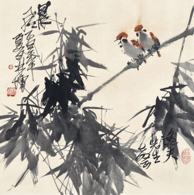 View full screen - View 1 of Lot 6018. 林墉 晨風 | Lin Yong, Birds and Bamboo.