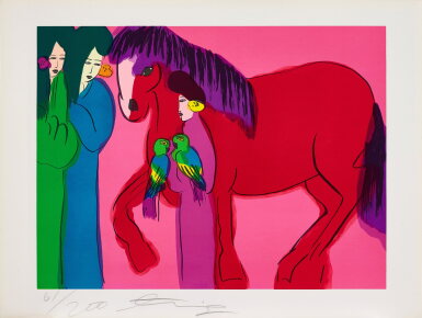 View full screen - View 1 of Lot 2052. Walasse Ting 丁雄泉 | Three ladies and horse 三美與駿馬.
