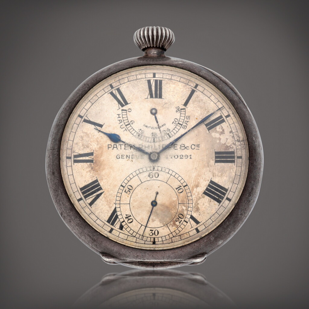 View full screen - View 1 of Lot 410. A sterling silver deck chronometer watch with power reserve indication likely made for the US Navy | Circa 1912.