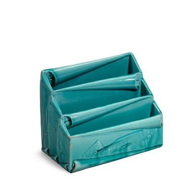View full screen - View 1 of Lot 172. A Clément Massier (Golfe Juan) turquoise-glazed majolica letter holder, late 19th century.