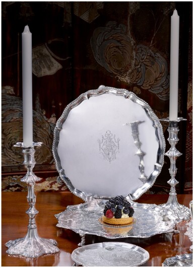 View full screen - View 1 of Lot 43. A PAIR OF EARLY GEORGE III SILVER CANDLESTICKS, EBENEZER COKER, LONDON, 1761.