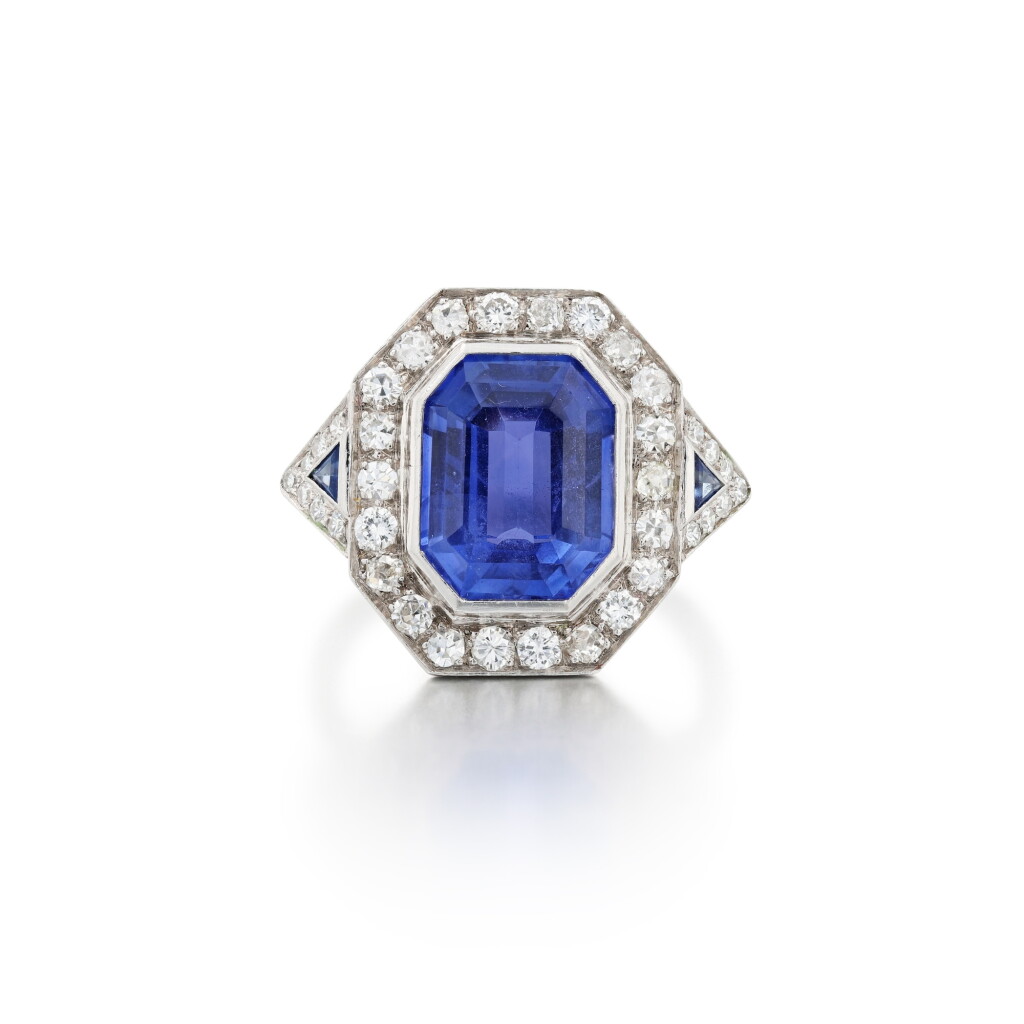 View full screen - View 1 of Lot 291. Sapphire and diamond ring .