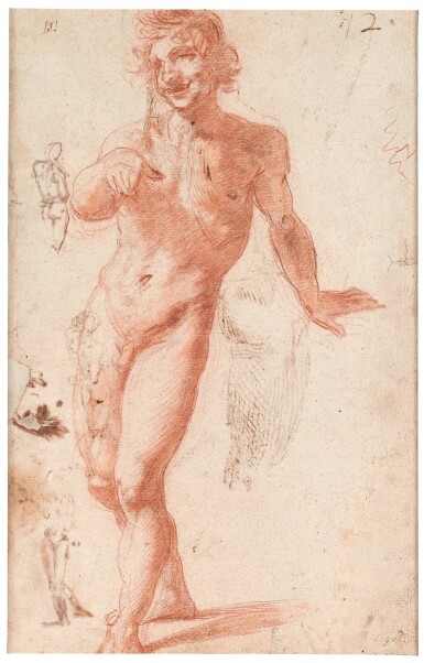 View full screen - View 1 of Lot 143. LODOVICO CARDI, CALLED IL CIGOLI | RECTO: STUDY OF A MALE NUDE, WALKING VERSO: STUDIES OF NUDES.