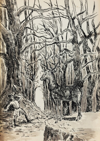 View full screen - View 1 of Lot 115. Débuts de vénerie. La Croix Richard, 1962. In-4. Édition originale enrichie de dessins et épreuves..