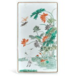 A famille-verte 'lotus pond' rectangular tray, Qing dynasty, 19th century | 清十九世紀 五彩荷雁圖盤