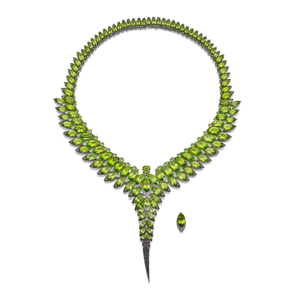 View full screen - View 1 of Lot 1628. ‘Magnipheasant Feather Collar’ Peridot and Diamond Pendent Necklace | Stephen Webster | ‘Magnipheasant Feather Collar’ 橄欖石 配 鑽石 項鏈.