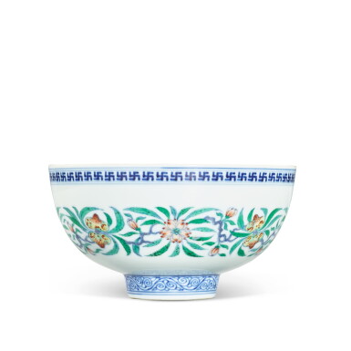 View full screen - View 1 of Lot 3644. A rare doucai 'peach' bowl, Mark and period of Kangxi | 清康熙 鬪彩萬壽紋盌 《大清康熙年製》款.