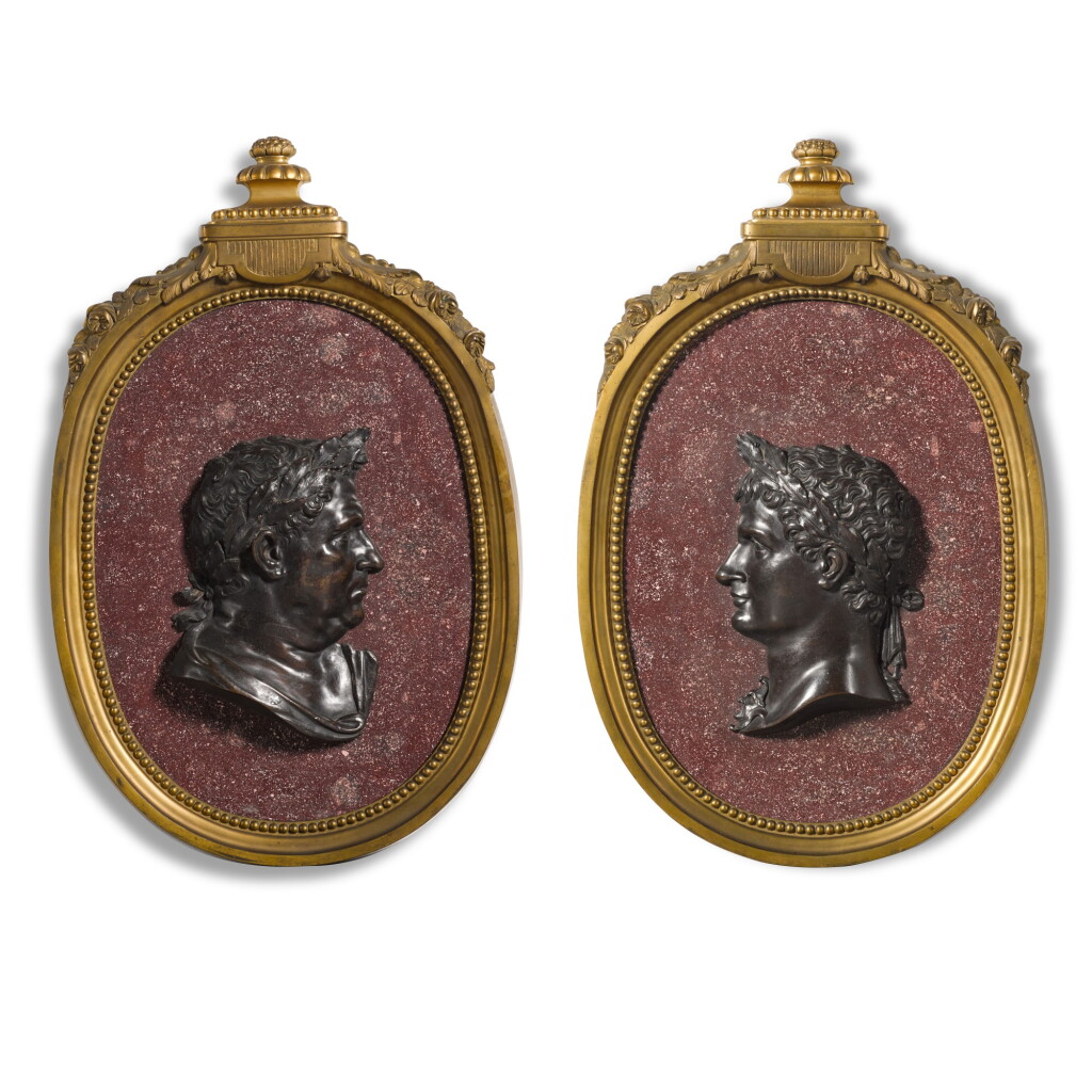 View full screen - View 1 of Lot 106. Pair of Medallions with Profile Portraits of Emperors .