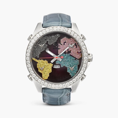 View full screen - View 1 of Lot 1287. Coloured Diamond and Diamond ‘The Five Time Zones' Wristwatch | Jacob & Co. | 彩色鑽石 配 鑽石 ‘The Five Time Zones' 腕錶.