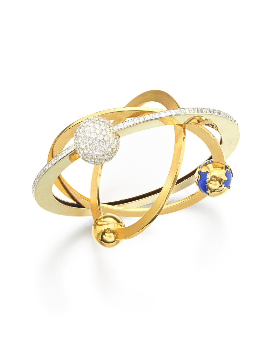 View full screen - View 1 of Lot 566. Fine gold, lapis lazuli and diamond bangle, 'Venus', circa 1992.
