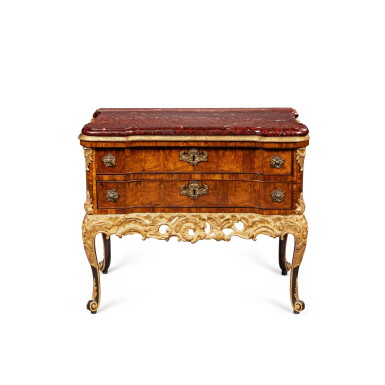 View full screen - View 1 of Lot 509. A Danish giltwood and walnut commode, Altona, third quarter 18th century.