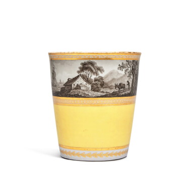 View full screen - View 1 of Lot 369. A Worcester (Flight and Barr) Yellow-ground Topographical Beaker, Circa 1800.