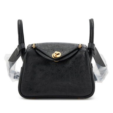 View full screen - View 1 of Lot 78. Black Ostrich Mini Lindy 20 Gold Hardware, 2021.