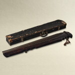 A purple-lacquered and cinnabar lacquer-painted lianzhu-style guqin, Ming dynasty | 明 紫漆朱繪卷雲紋連珠式琴