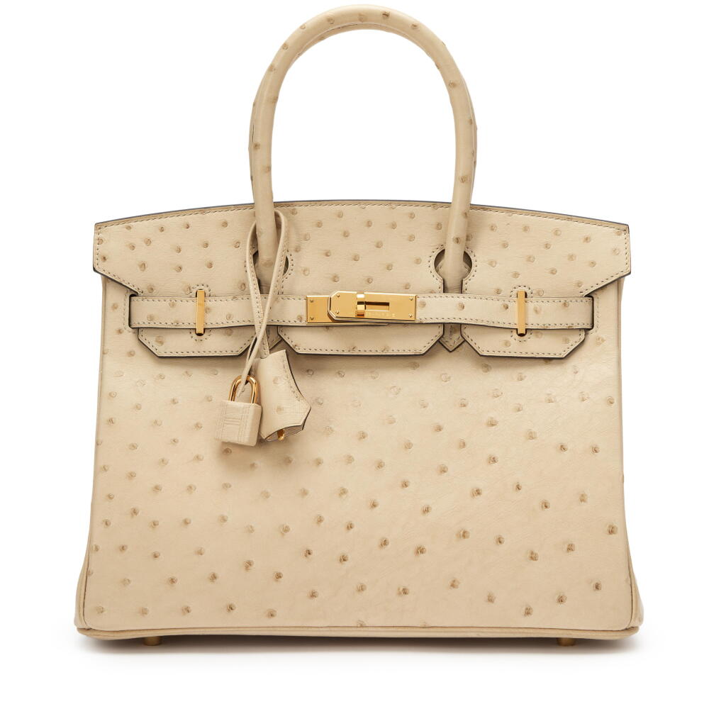 View full screen - View 1 of Lot 7. Parchemin Ostrich Birkin 30 Gold Hardware, 2019.