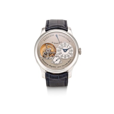 View full screen - View 1 of Lot 355. F.P. JOURNE | TOURBILLON SOUVERAIN D'EGALIT, AVEC SECONDE MORTE A PLATINUM TOURBILLON WRISTWATCH WITH CONSTANT FORCE REMONTOIRE, DEAD BEAT SECONDS AND POWER RESERVE INDICATION, CIRCA 2010.