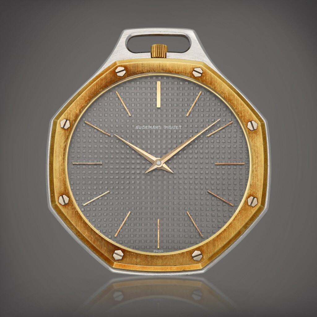 View full screen - View 1 of Lot 51. Royal Oak Pocket Watch, Reference 5691 | A stainless steel and yellow gold watch | Circa 1979.