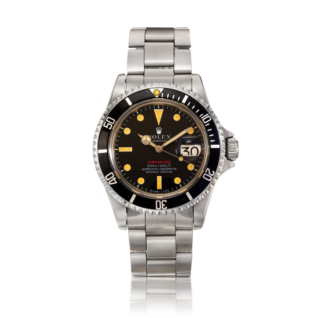 View full screen - View 1 of Lot 117. Reference 1680 'Red' Submariner, A stainless steel automatic wristwatch with date and bracelet, Circa 1969 勞力士 1680 型號 'Red' Submariner 精鋼自動上鏈鍊帶腕錶備日期顯示,約1969年製.
