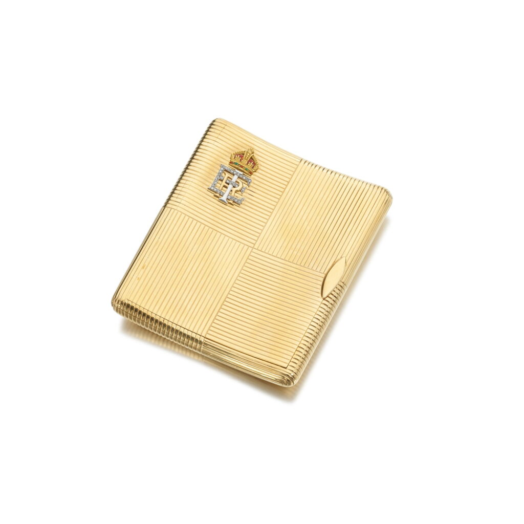 View full screen - View 1 of Lot 1090. Gold, enamel and diamond presentation cigarette case, circa 1903.
