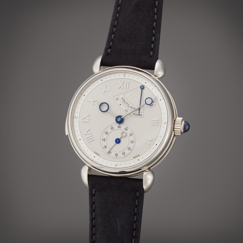 View full screen - View 1 of Lot 66. Piece Unique | A white gold decimal minute repeating wristwatch with power reserve indication, Circa 2013.