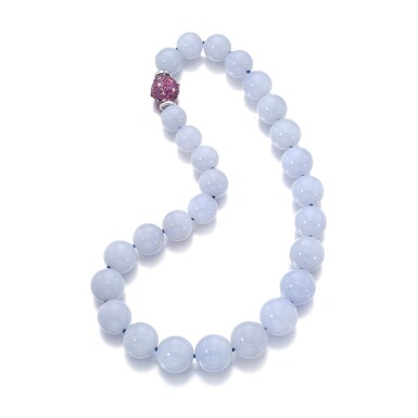 View full screen - View 1 of Lot 1107. Chalcedony, ruby and diamond necklace.