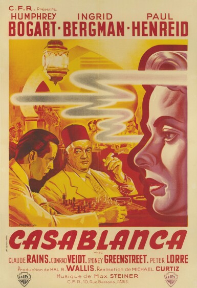 View full screen - View 1 of Lot 98. CASABLANCA (1942) FIRST FRENCH RELEASE POSTER, 1947.