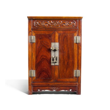 View full screen - View 1 of Lot 323. A MINIATURE HUANGHUALI TWO-DOOR CABINET, QING DYNASTY, 19TH CENTURY | 清十九世紀 黃花梨袖珍立櫃.