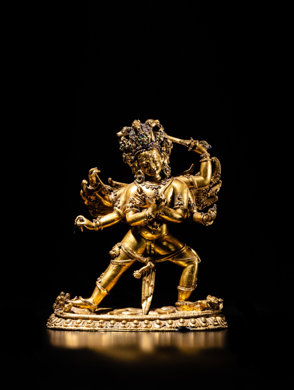 View full screen - View 1 of Lot 169. An extraordinary gilt-bronze figure of Hayagriva, Densatil monastery, Tibet, 14th century | 十四世紀 藏傳丹薩替寺鎏金銅馬頭金剛立像.