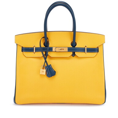 View full screen - View 1 of Lot 604. Bleu de Prusse and Soleil Epsom HSS Birkin 35 Brushed Gold Hardware, 2009.
