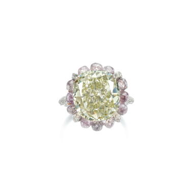 View full screen - View 1 of Lot 926. Fancy Grayish Yellowish Green, coloured diamond and diamond ring.